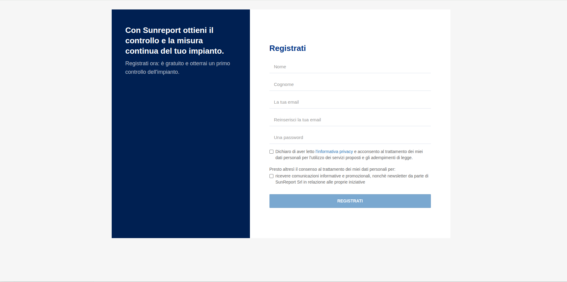 Form registrazione