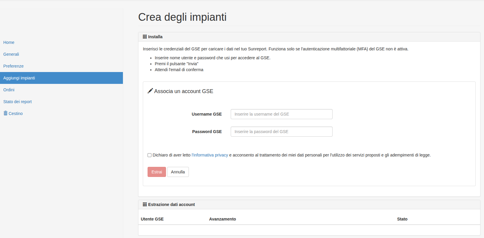 Associazione account GSE