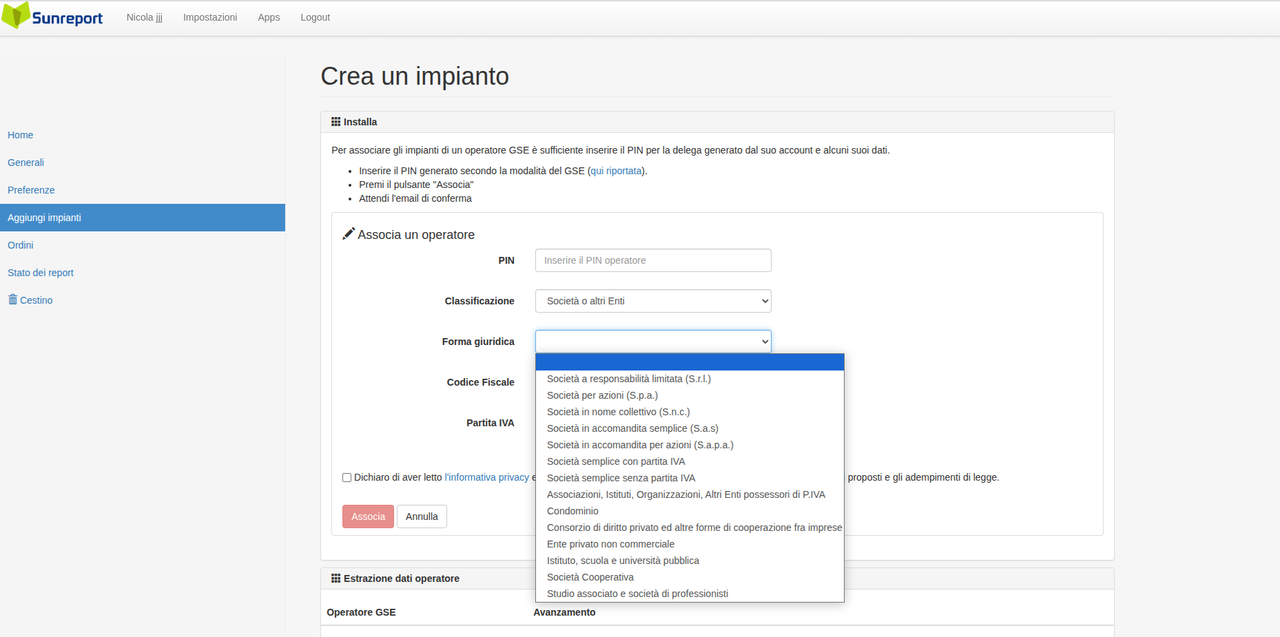 Selezione forma giuridica