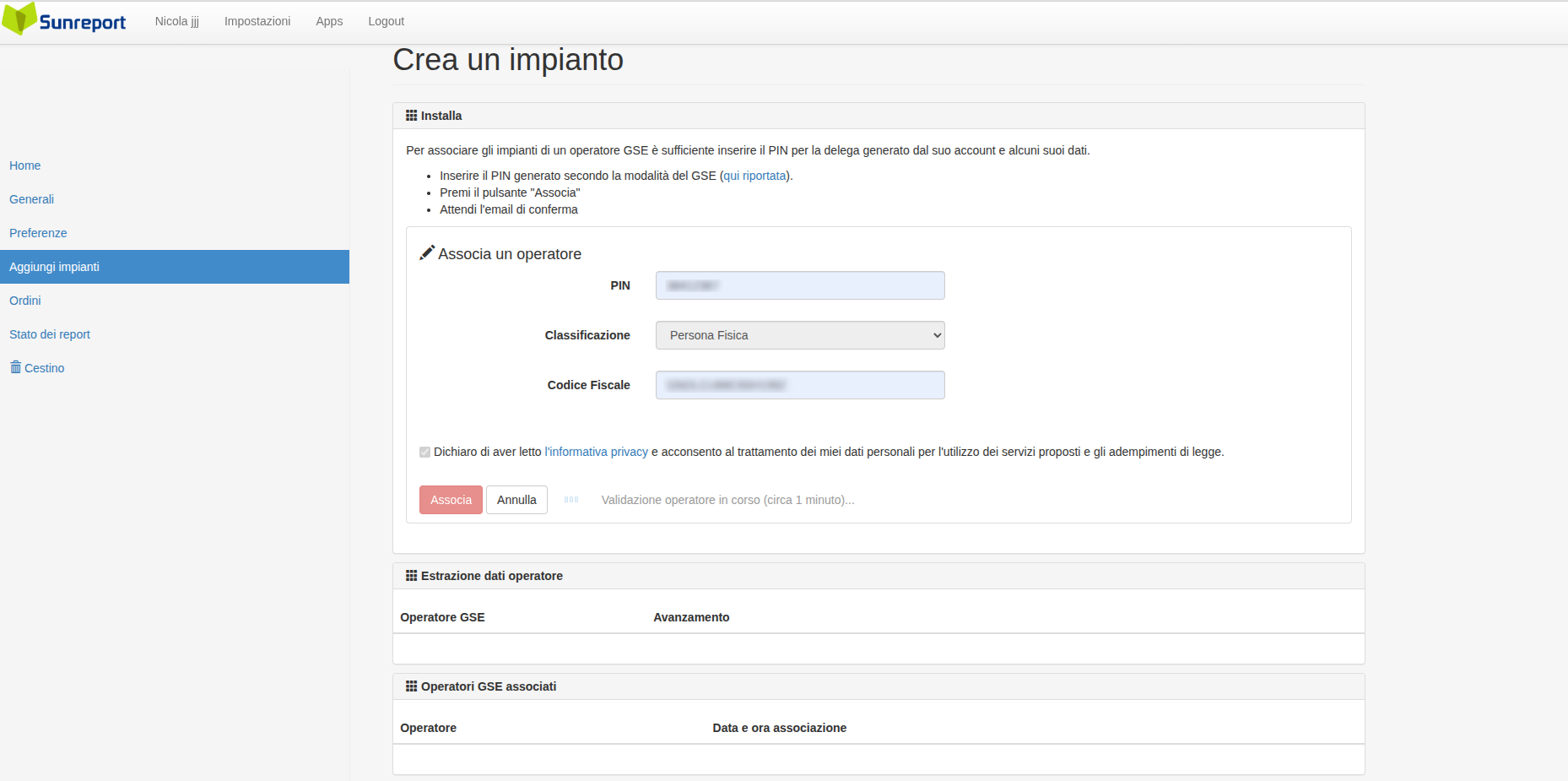 Validazione in corso