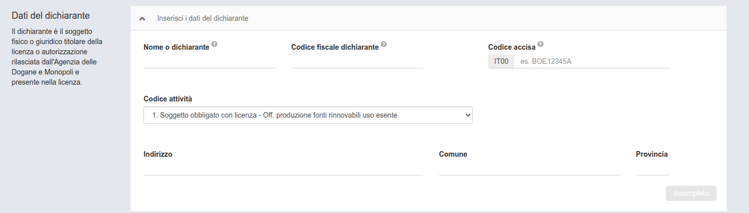 Dati del dichiarante